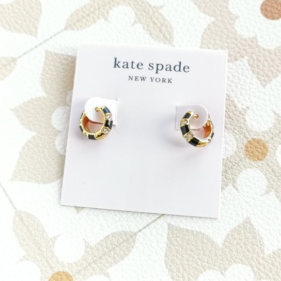 Kate Spade Rare Form Striped Gold Huggies Earrings